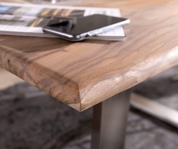 Jídelní stůl Edge 140x90 přírodní sheesham nerezová ocel úzká - Image 5