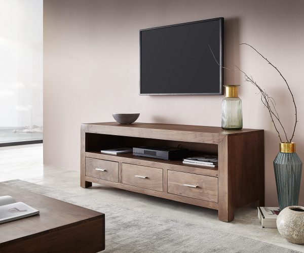 TV stolek Indra 150 cm hnědá akácie 3 šuplíky 1 přihrádka