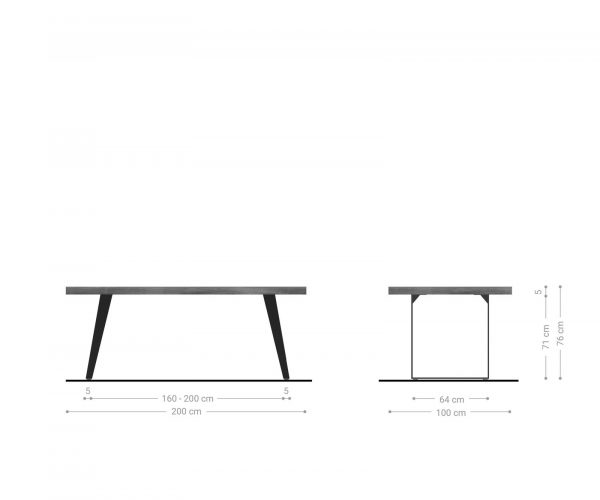 Jedálenský stôl Edge 200x100 XL akáciová hnedá kovová hranatá - Image 6
