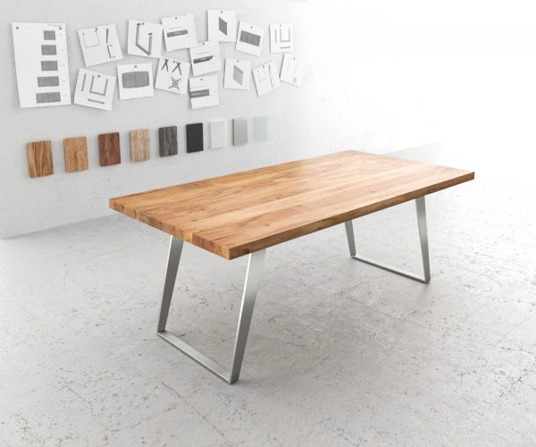 Jedálenský stôl Edge 200x100 XL akácia prírodná nerezová oceľ hranatý