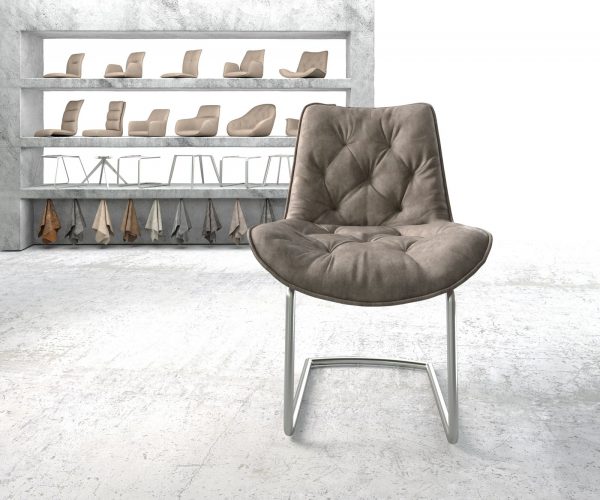 Jedálenská stolička Taimi-Flex taupe vintage konzolová základňa okrúhla z nehrdzavejúcej ocele - Image 2