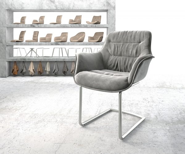 Křeslo Kaira-Flex Šedá Samet Cantilever Round z nerezové oceli