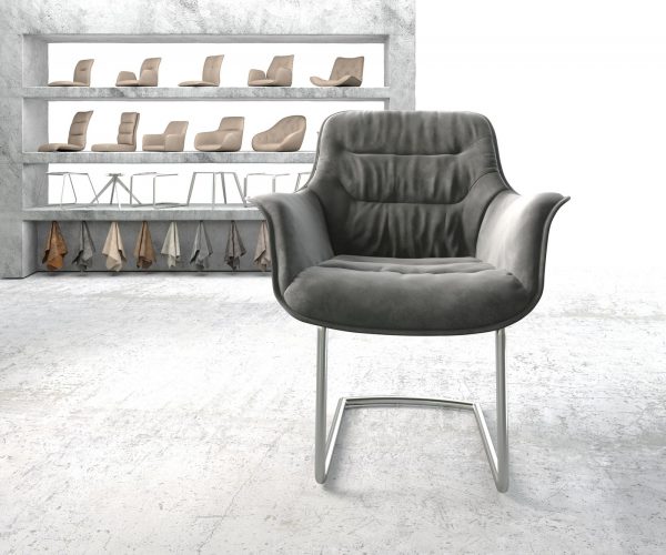 Křeslo Kaira-Flex Šedá Samet Cantilever Round z nerezové oceli - Image 2