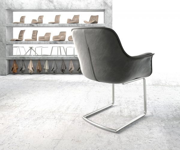 Křeslo Kaira-Flex Šedá Samet Cantilever Round z nerezové oceli - Image 3