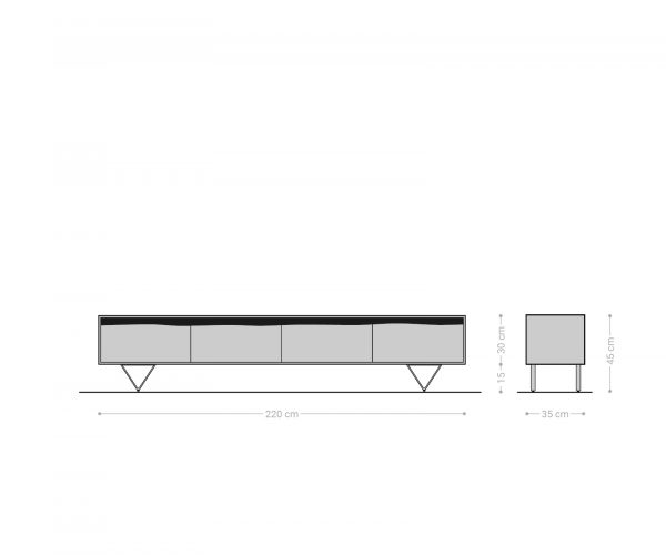 TV stolík Stonegrace 220x35 cm akácia prírodná 4 dvierka nepravidelný okraj - Image 5