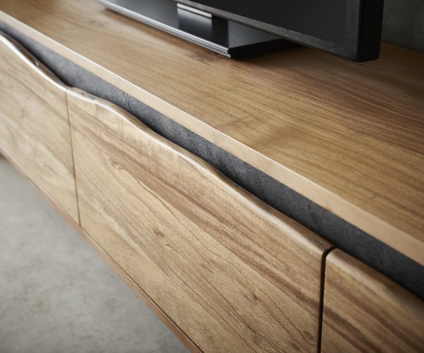 TV stolík Stonegrace 220x35 cm akácia prírodná 4 dvierka nepravidelný okraj - Image 4