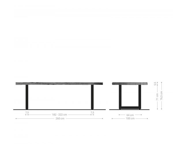 Jedálenský stôl Edge 260x100 XL Akácia platina Nerezová široká podnož - Image 6
