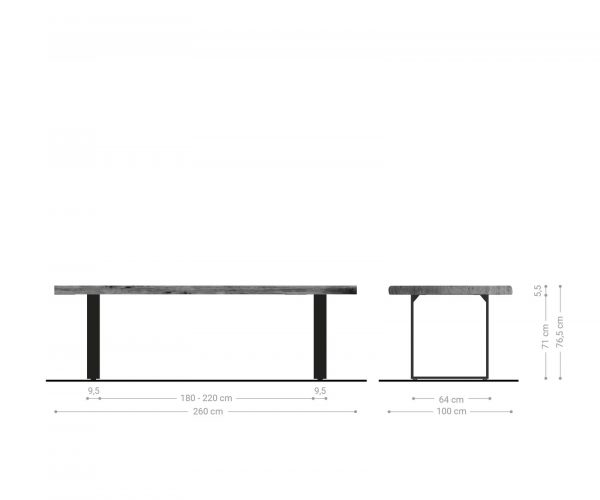 Jedálenský stôl Edge 260x100 XL Akácia platina Nerezová oceľ úzka nepravidelná hrana - Image 7