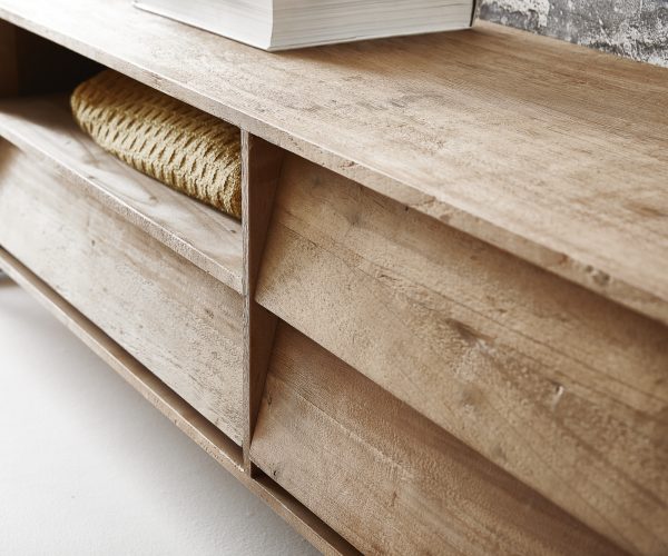 TV stolek Eloi 200x40 cm přírodní exotické dřevo 1 přihrádka 5 zásuvek - Image 5