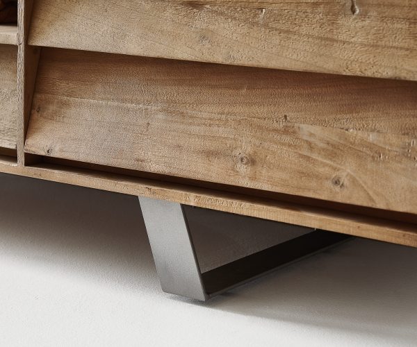 TV stolek Eloi 200x40 cm přírodní exotické dřevo 1 přihrádka 5 zásuvek - Image 8