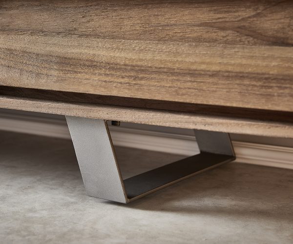 TV stolík Eloi 200x40 cm prírodný teak 1 priehradka 5 zásuviek - Image 6