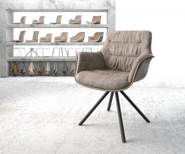 Otočná židle Kaira-Flex taupe vintage křížová podnož kulatá černá