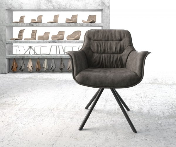 Otočná židle Kaira-Flex antracitová vintage křížová podnož kulatá otočná černá - Image 2