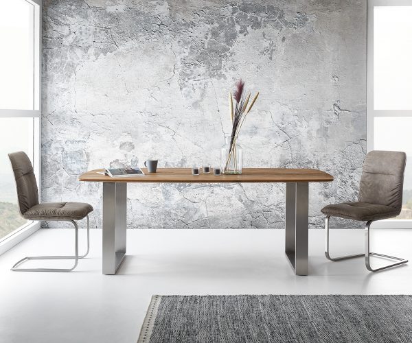 Jídelní stůl Edge 200x100 cm exotické dřevo nerezová ocel úzká