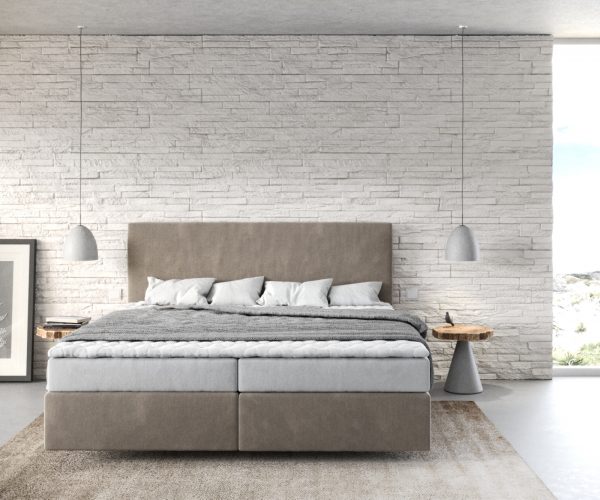 Boxspringová posteľ Dream-Well 180x200 cm z mikrovlákna béžová s matracom a topperom - Image 2