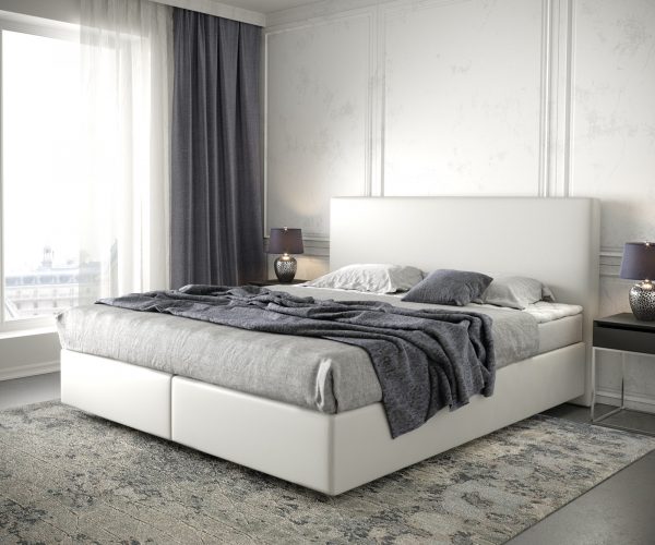 Boxspringová posteľ Dream-Well 180x200 cm biela koženka s matracom a topperom
