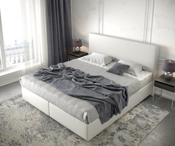 Boxspringová posteľ Dream-Well 180x200 cm biela koženka s matracom a topperom - Image 4