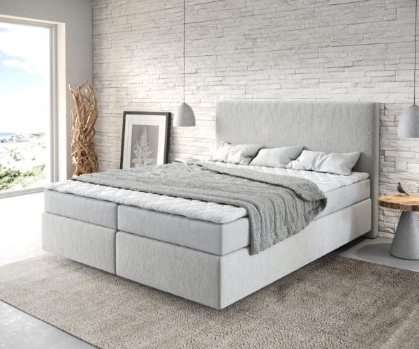 Postel Boxspring Dream-Well 160x200 cm z mikrovlákna Stříbrno Šedá s matrací a topperem