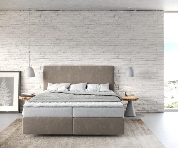 Boxspringová posteľ Dream-Well 160x200 cm z mikrovlákna béžová s matracom a topperom - Image 2