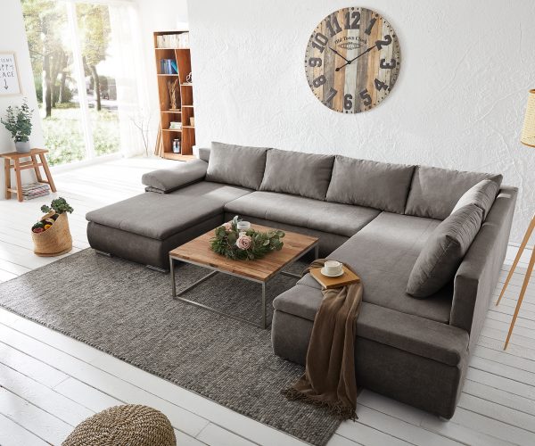 Pohovka v tvare U Abilene 325x230 cm khaki hnedá rozkladacia funkcia ležadlo variabilné - Image 2