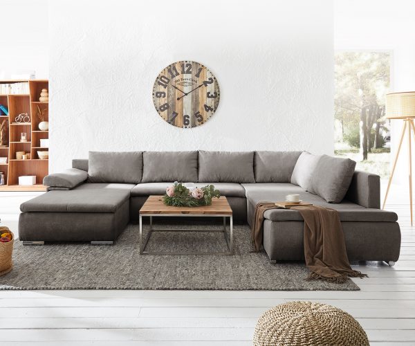 Pohovka v tvare U Abilene 325x230 cm khaki hnedá rozkladacia funkcia ležadlo variabilné