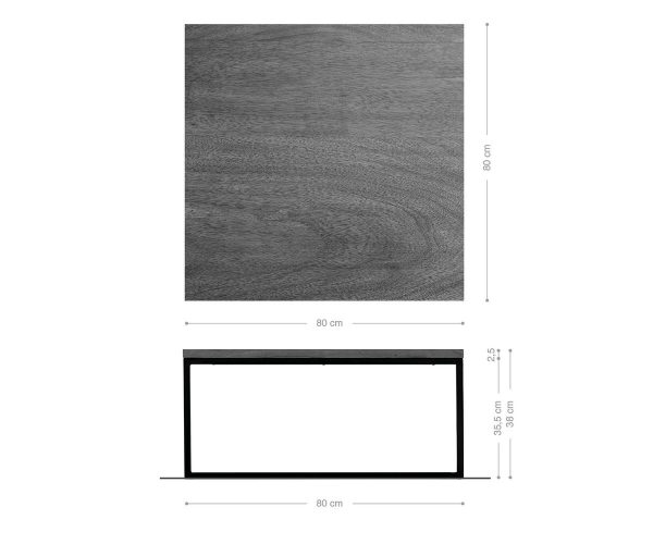 Konferenční stolek Tatius 80x80cm hnědá akácie podnož z nerezové oceli - Image 6