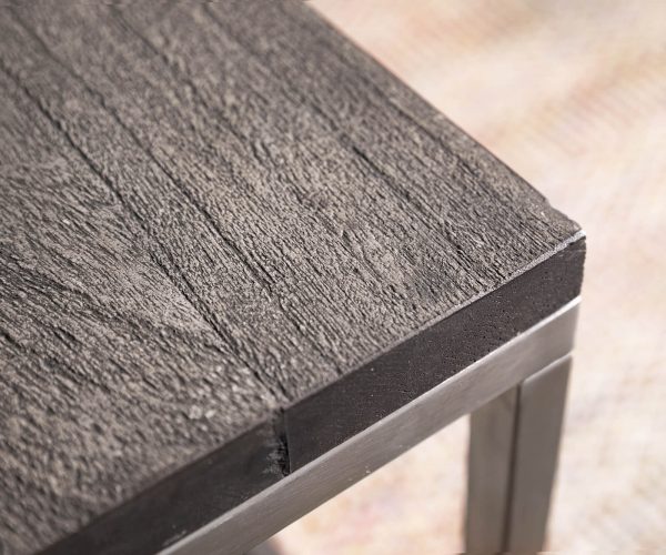 Konferenčný stolík Tatius 80x80 akáciová podnož platina nerezová oceľ priemyselný štýl - Image 5