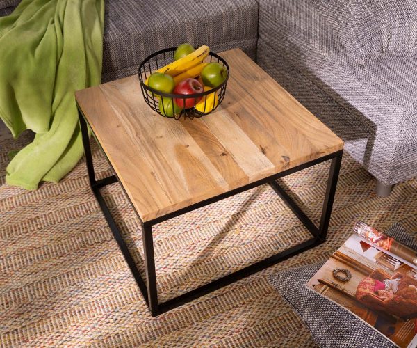 Konferenčný stolík Tatius 60x60 cm prírodná akácia čierna podnož - Image 2