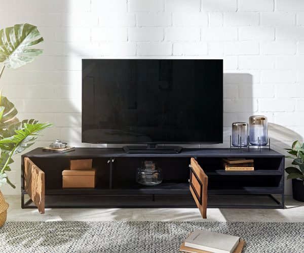 TV stolík Famke 200 cm mango teak 2 dvierka 2 priehradky - Image 8