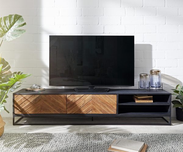 TV stolík Famke 200 cm mango teak 2 dvierka 2 priehradky - Image 2