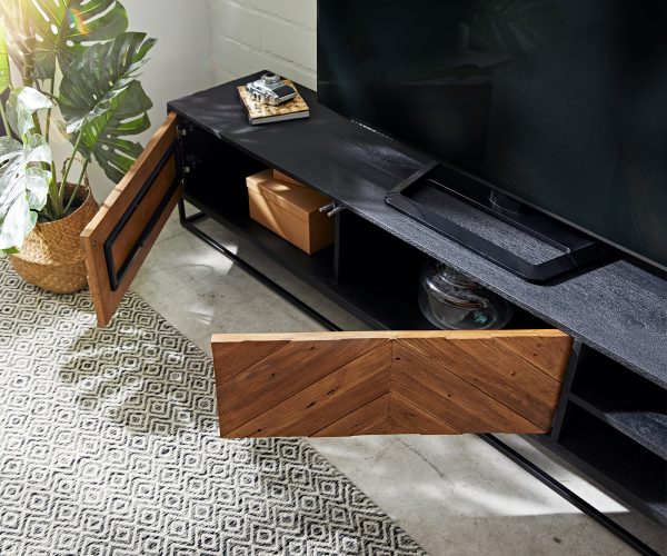 TV stolík Famke 200 cm mango teak 2 dvierka 2 priehradky - Image 5
