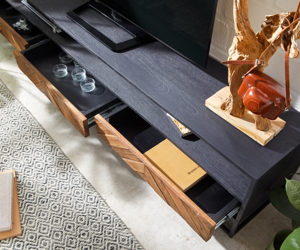 TV stolík Famke 200 cm mango teak 2 priehradky 3 zásuvky - Image 5