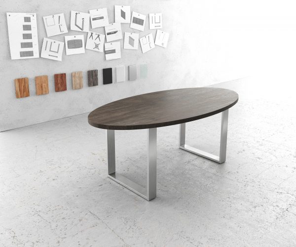 Jedálenský stôl Edge Oval 200x100cm mango hnedá úzka nerezová oceľ