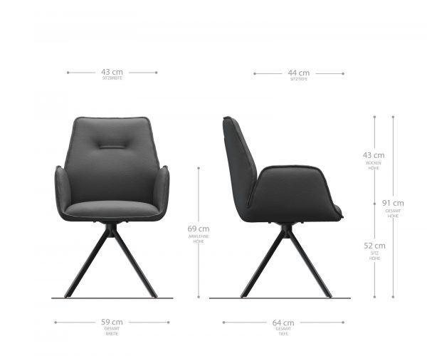 Otočná židle Zoa-Flex s područkami Texturovaná tkanina Antracit Křížová základna kulatá Nerezová ocel Otočná o 180° - Image 5