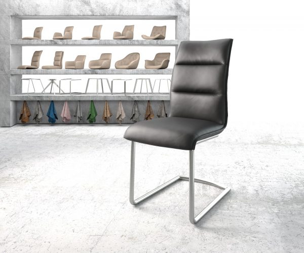 Jídelní židle Xantus-Flex Černá Pravá Kůže Cantilever Round Nerezová Ocel
