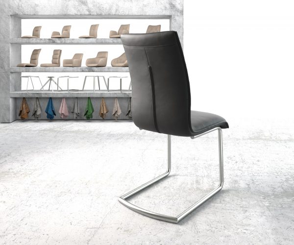 Jídelní židle Xantus-Flex Černá Pravá Kůže Cantilever Round Nerezová Ocel - Image 3