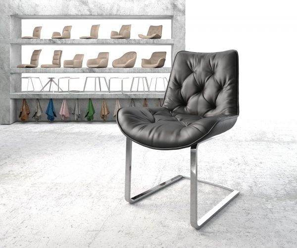 Jídelní židle Taimi-Flex Černá Pravá Kůže Cantilever Flat Chrome-plated