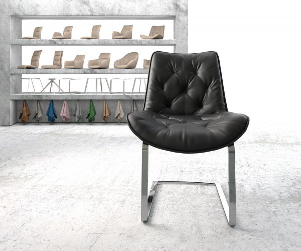 Jídelní židle Taimi-Flex Černá Pravá Kůže Cantilever Flat Chrome-plated - Image 2