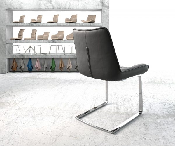 Jídelní židle Taimi-Flex Černá Pravá Kůže Cantilever Flat Chrome-plated - Image 3