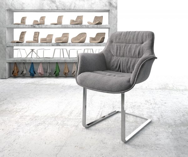 Otočná židle Kaira-Flex Textured Fabric Light Grey Cantilever Flat Chrome