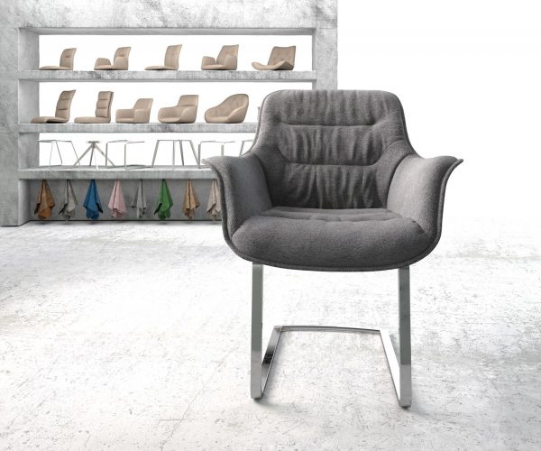 Otočná židle Kaira-Flex Textured Fabric Light Grey Cantilever Flat Chrome - Image 2