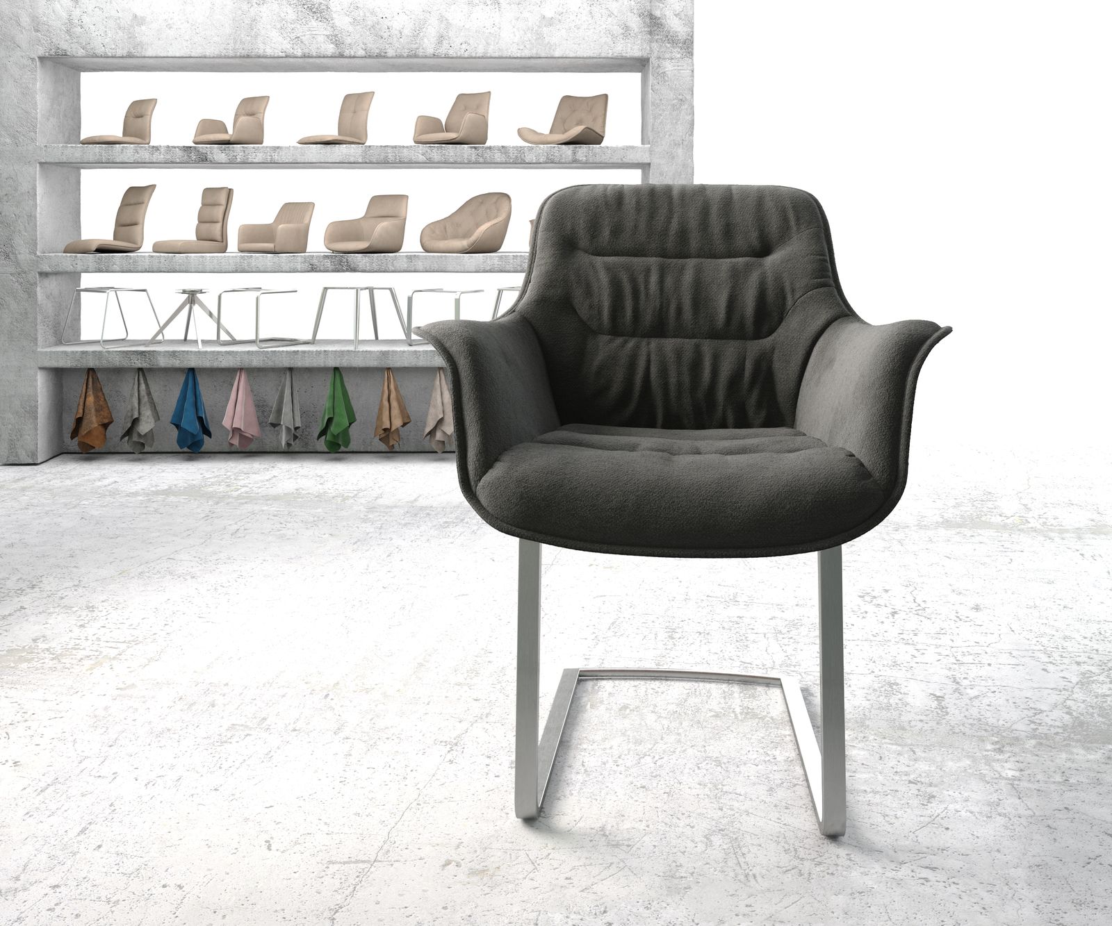 Hojdacie kreslo Kaira-Flex Textilná látka Antracit Konzola Plochá nerezová oceľ - Image 2