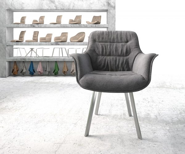 Jídelní židle Kaira-Flex Textured Fabric Light Grey 4-nohá oválná nerezová ocel - Image 2