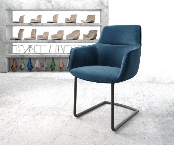Jídelní židle Pejo-Flex Modrá Samet Cantilever Round Černá