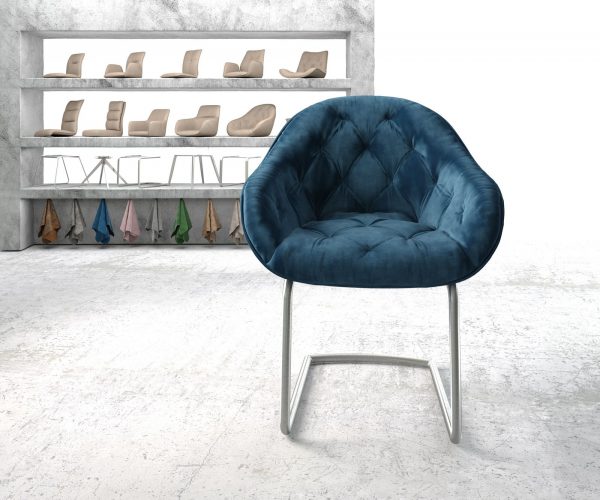 Křeslo Gaio-Flex Modrá Samet Cantilever Round z nerezové oceli - Image 2