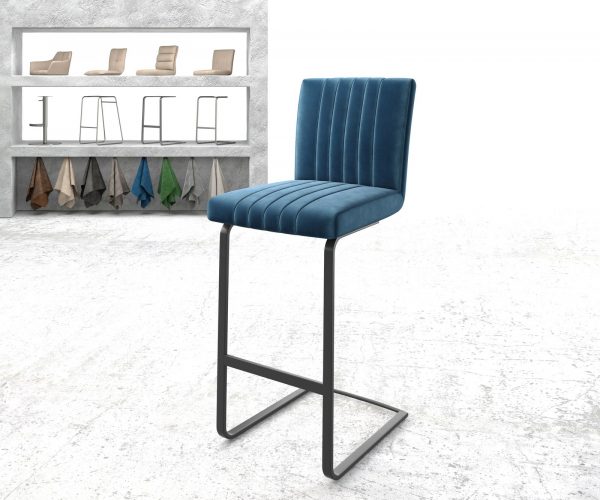 Barová židle Luiga-Flex Velvet Blue Cantilever Flat Metal
