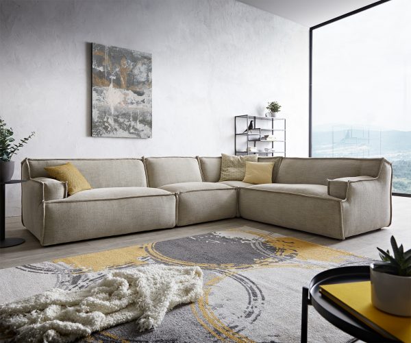 Rohová sedací souprava Basit 340 x 250 cm Žinylka Béžová Otoman Variabilní