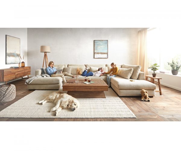 Pohovka v tvare U Isla 430 x 225 cm šenilová béžová lenoška pravá - Image 7