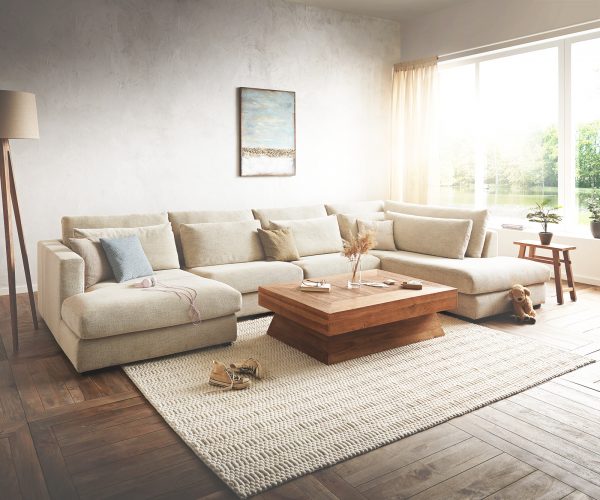 Pohovka v tvare U Isla 430 x 225 cm šenilová béžová lenoška pravá - Image 2