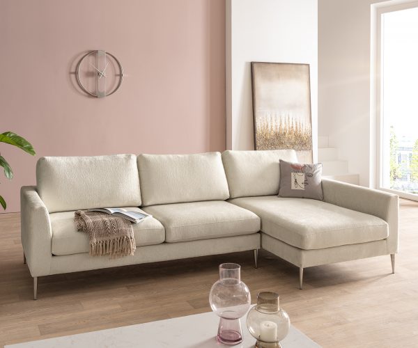Rohová sedačka Marla 285x140 cm šenil krémová biela lenivá sedačka pravá